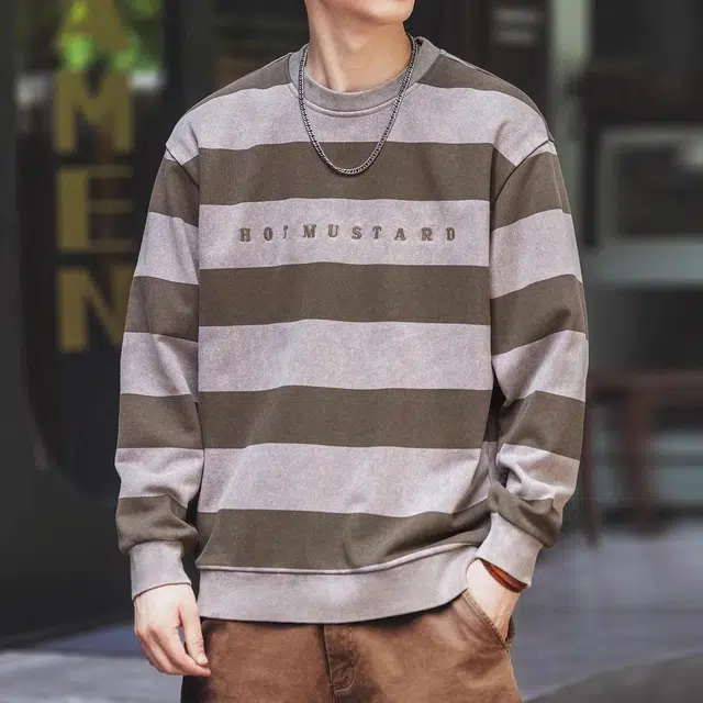 格蓝鹿 美式复古条纹套头长袖卫衣 男款
