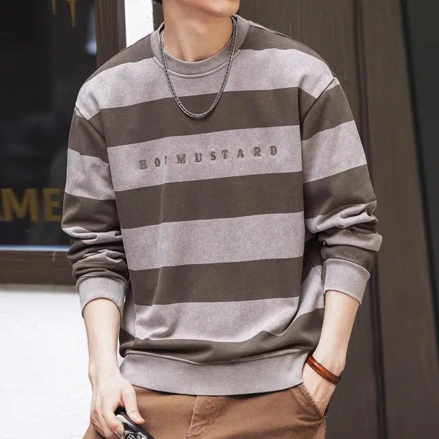 格蓝鹿 美式复古条纹套头长袖卫衣 男款