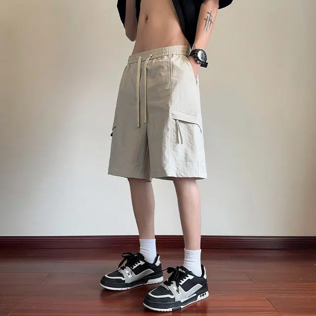 【dme】 户外机能宽松潮流时尚街头风格纯色抽绳舒适轻薄透气五分百搭休闲短裤 男女同款