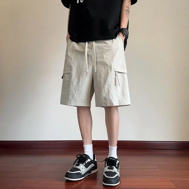 【dme】 户外机能宽松潮流时尚街头风格纯色抽绳舒适轻薄透气五分百搭休闲短裤 男女同款