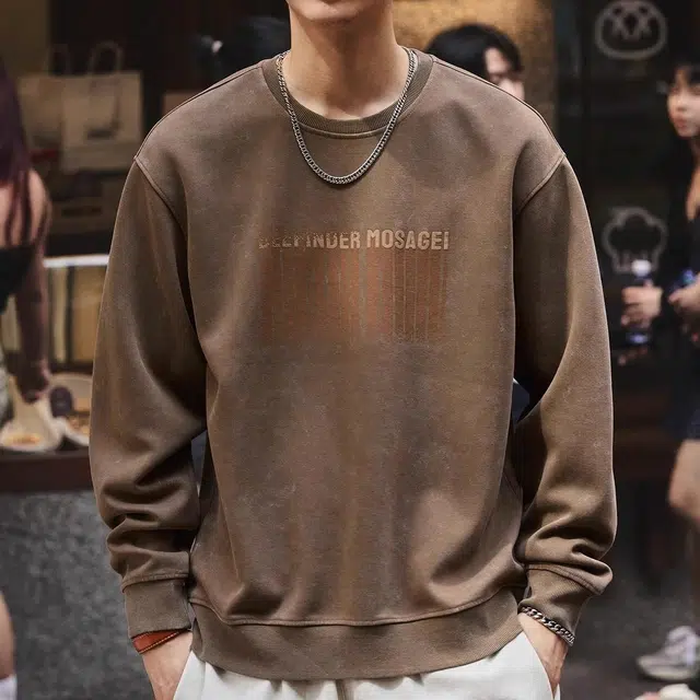 格蓝鹿 套头重磅做旧印花卫衣 男款