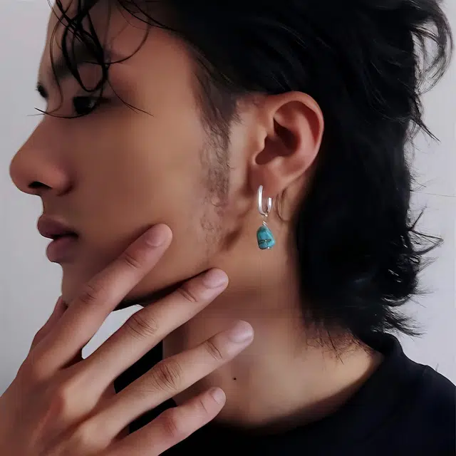 尚先生 中性藏族手工绿色不规则个性耳饰 铜镀银 耳环 男女同款情侣款