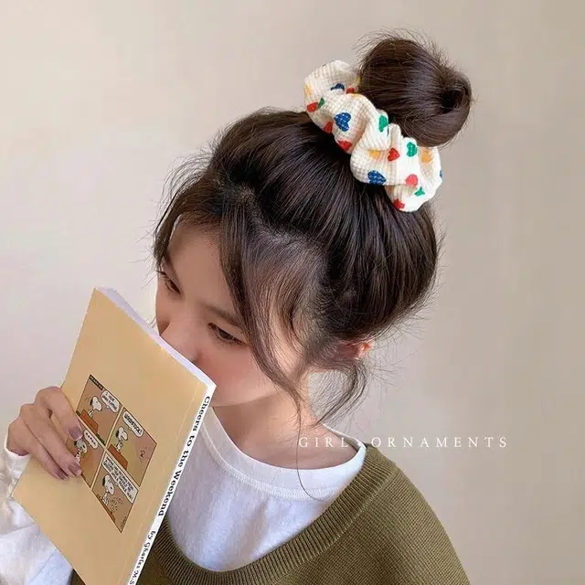 丹琴 甜妹少女韩国爱心波点大肠发绳肥肠可爱日系丸子头马尾头绳 布艺 发圈 女款