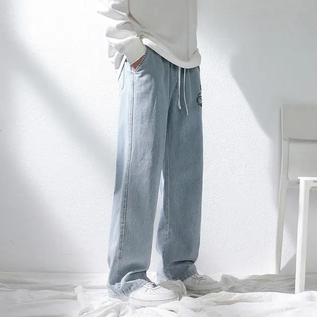 顶峰保罗 美式高街宽松百搭休闲直筒牛仔裤 男女同款