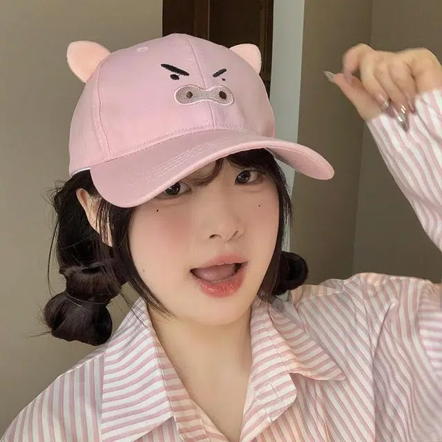 优莲茵 搞怪可爱卡通粉色小肥猪防晒帽 春夏大帽檐显脸小遮阳帽 棉 鸭舌帽 男女同款情侣款