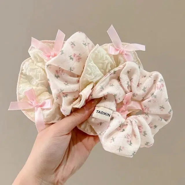水中玉 粉色碎花蝴蝶结大肠发圈扎头发绳可爱头饰 皮筋 头绳 女款