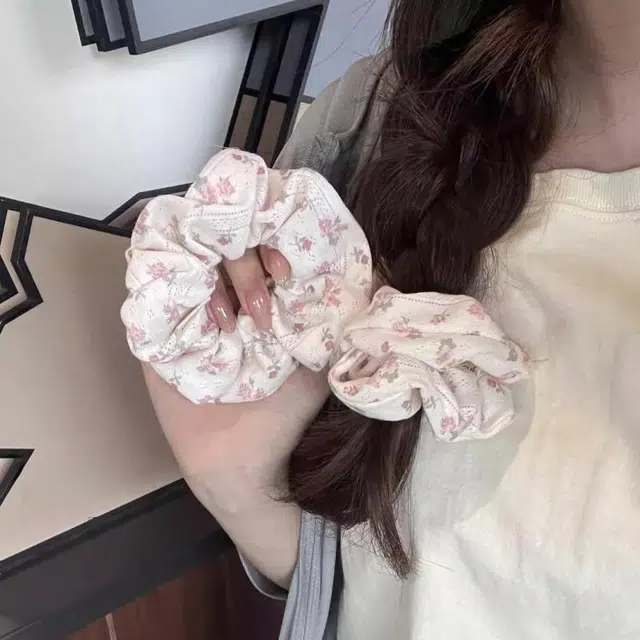 水中玉 粉色碎花蝴蝶结大肠发圈扎头发绳可爱头饰 皮筋 头绳 女款