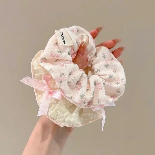 水中玉 粉色碎花蝴蝶结大肠发圈扎头发绳可爱头饰 皮筋 头绳 女款