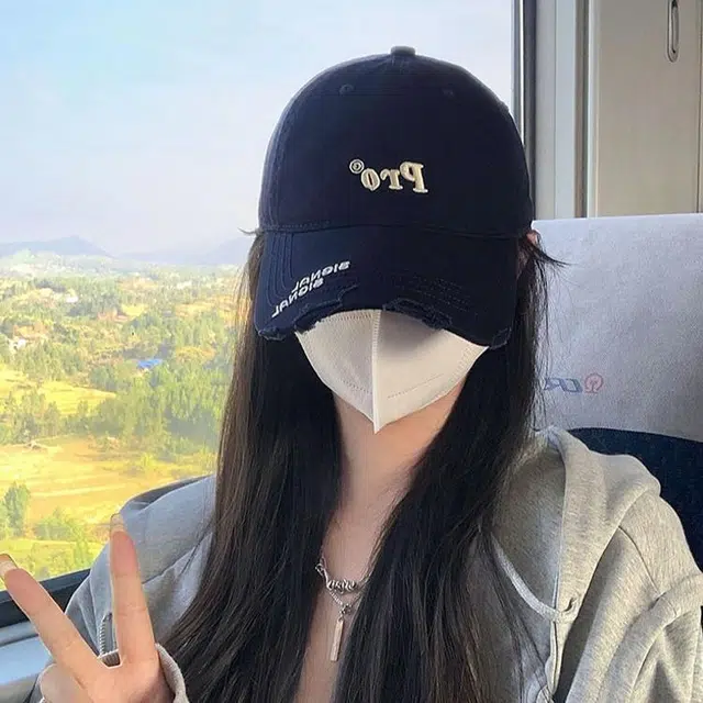 浪莎 立体字母刺绣破洞户外出行运动风百搭大头围显脸小防晒遮阳帽 棉 鸭舌帽 男女同款情侣款