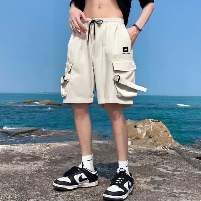 周同学 周杰伦 纯色基础款系带多口袋美式高街潮流废土风中性穿搭多巴胺色系宽松运动休闲五分裤工装短裤 男女同款