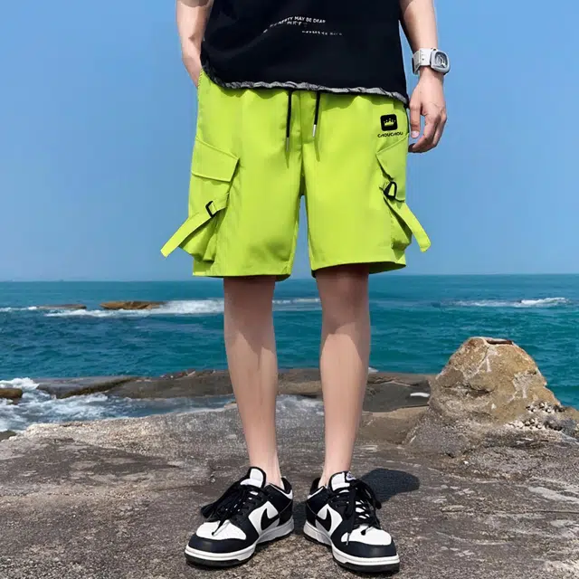 周同学 周杰伦 纯色基础款系带多口袋美式高街潮流废土风中性穿搭多巴胺色系宽松运动休闲五分裤工装短裤 男女同款
