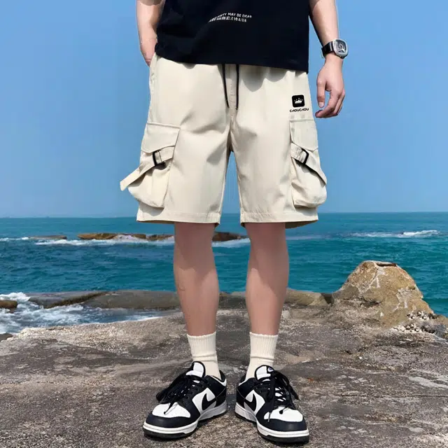 周同学 周杰伦 纯色基础款系带多口袋美式高街潮流废土风中性穿搭多巴胺色系宽松运动休闲五分裤工装短裤 男女同款