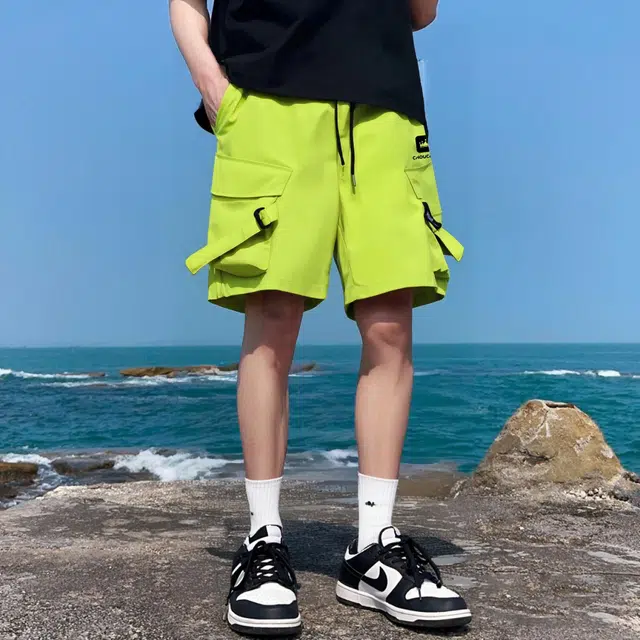 周同学 周杰伦 纯色基础款系带多口袋美式高街潮流废土风中性穿搭多巴胺色系宽松运动休闲五分裤工装短裤 男女同款