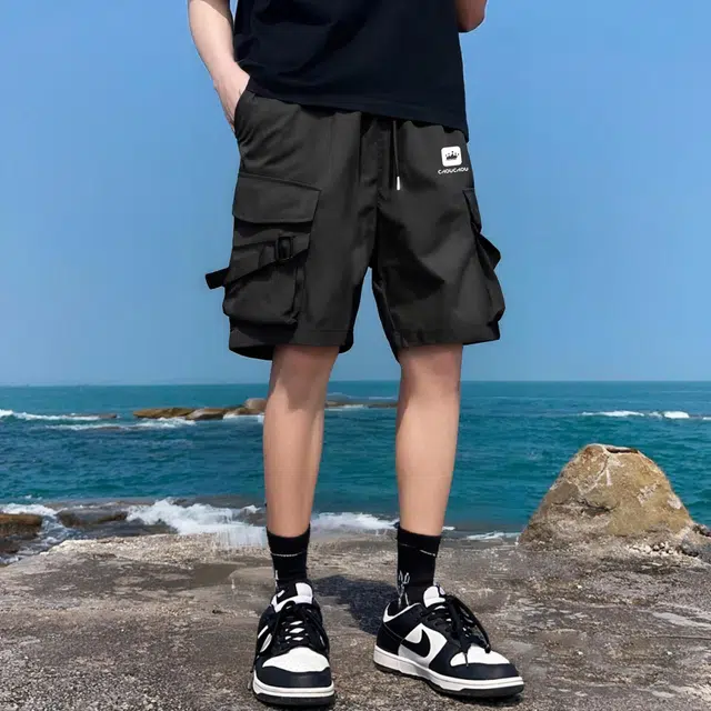 周同学 周杰伦 纯色基础款系带多口袋美式高街潮流废土风中性穿搭多巴胺色系宽松运动休闲五分裤工装短裤 男女同款