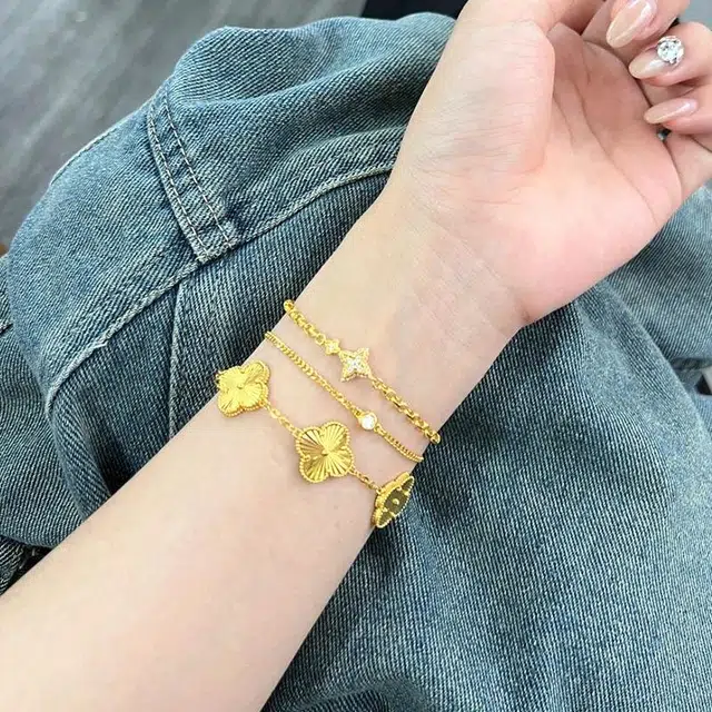 尚仟伊 【有钱花】轻奢精致国潮幸运草 森系甜美闪耀五花招财好运 幸运守护 合金表层镀金 手链 女款