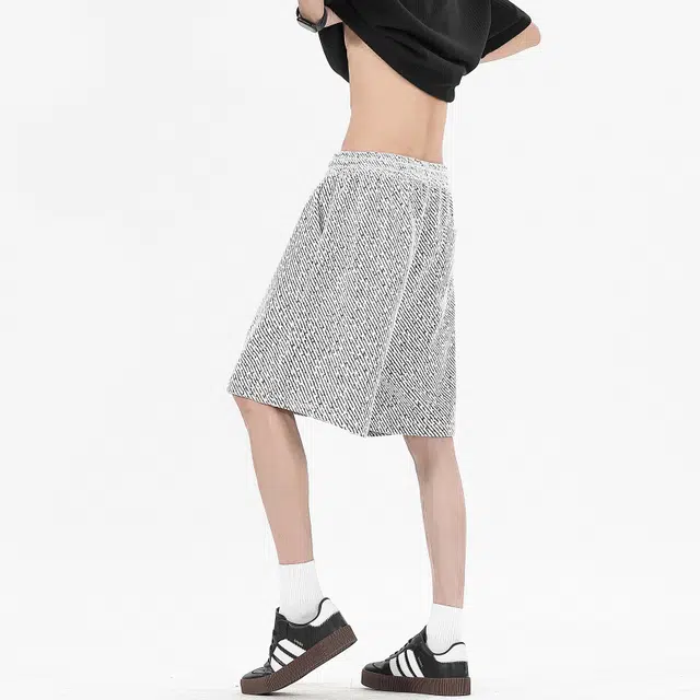 臣目 小香风针织潮牌斑马条纹美式高级感运动风五分休闲短裤 男款