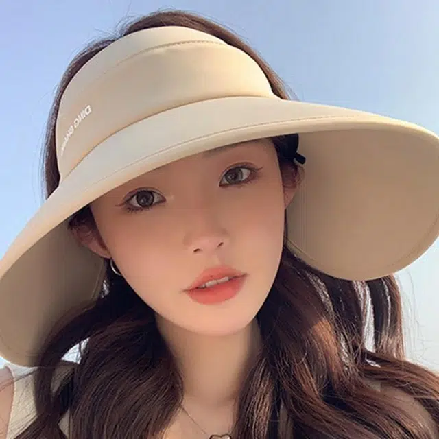 木林森 夏季环绕式防紫外线大帽檐空顶帽户外出行遮全脸冰丝学生百搭遮阳太阳帽 聚酯纤维 防晒帽 女款