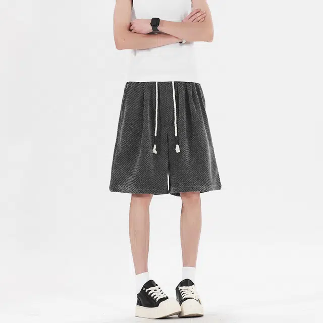 臣目 小香风针织潮牌斑马条纹美式高级感运动风五分休闲短裤 男款