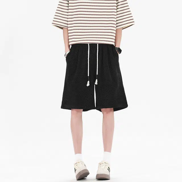 臣目 小香风针织潮牌斑马条纹美式高级感运动风五分休闲短裤 男款