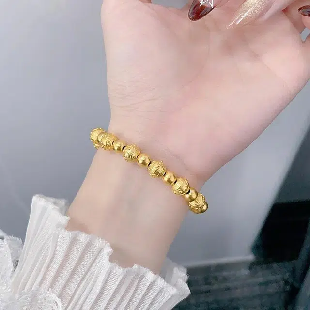 雅生珠宝 六字箴言转运珠圆珠 古法#好运 足金 按克计价 黄金手串 女款