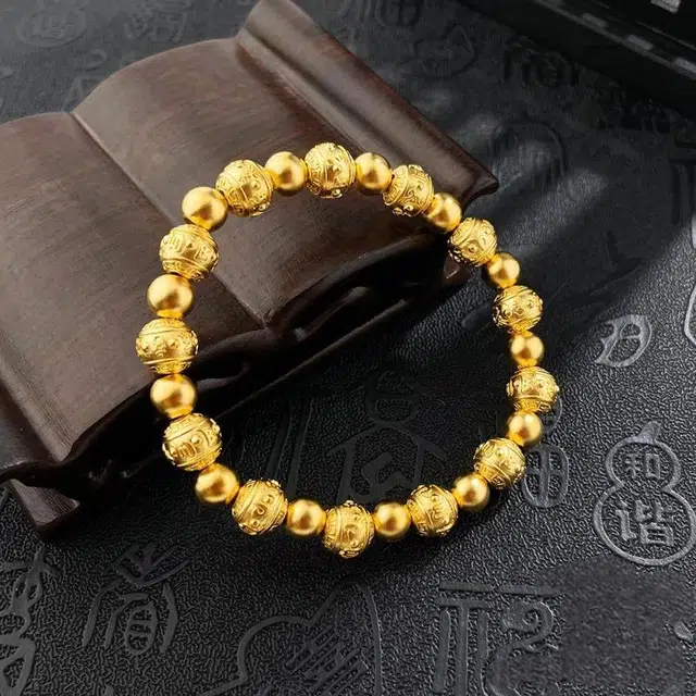 雅生珠宝 六字箴言转运珠圆珠 古法#好运 足金 按克计价 黄金手串 女款