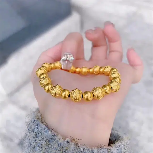 雅生珠宝 六字箴言转运珠圆珠 古法#好运 足金 按克计价 黄金手串 女款