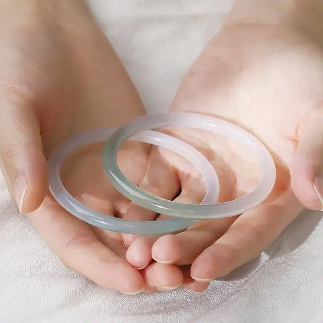 童画 半山半水 冰透新中式国风古典气质优雅显白清冷感 精致简约轻奢高级贵气温婉百搭通勤穿搭汉服旗袍#好运 玉髓 手镯 女款