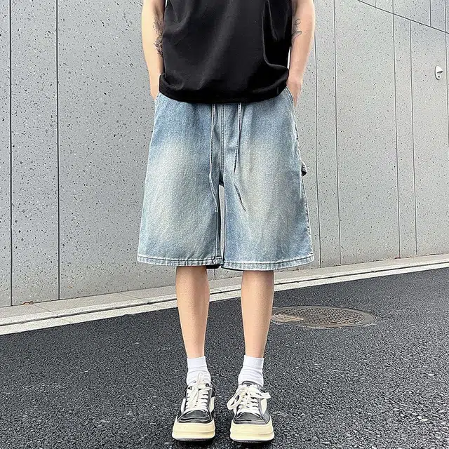 宝米卡 复古宽松潮牌休闲牛仔短裤 男女同款