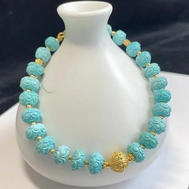 灵运宝 【师傅已加能量】#转运招财原矿高瓷蓝富甲莲花珠一物一图无油无水 绿松石 手链 男女同款情侣款