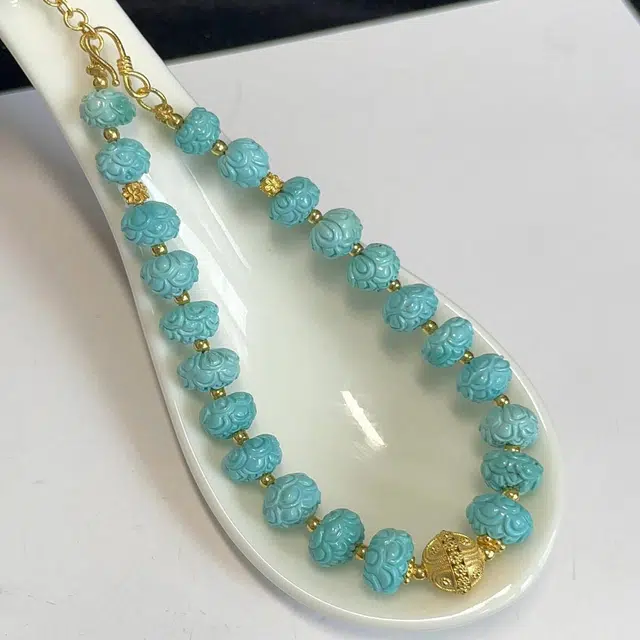 灵运宝 【师傅已加能量】#转运招财原矿高瓷蓝富甲莲花珠一物一图无油无水 绿松石 手链 男女同款情侣款
