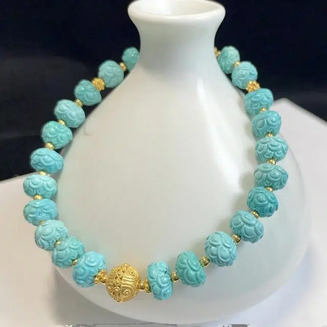 灵运宝 【师傅已加能量】#转运招财原矿高瓷蓝富甲莲花珠一物一图无油无水 绿松石 手链 男女同款情侣款