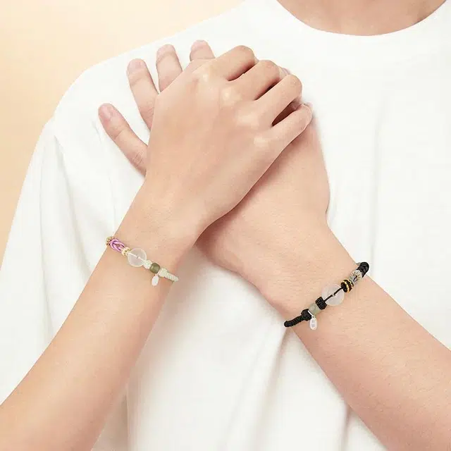 【与君莫离】中国黄金 央创时尚 莫相离平安扣 国潮新中式 轻奢小众桃花扣编绳 通勤百搭表白天然 玉髓 玉石手绳 男女同款情侣款