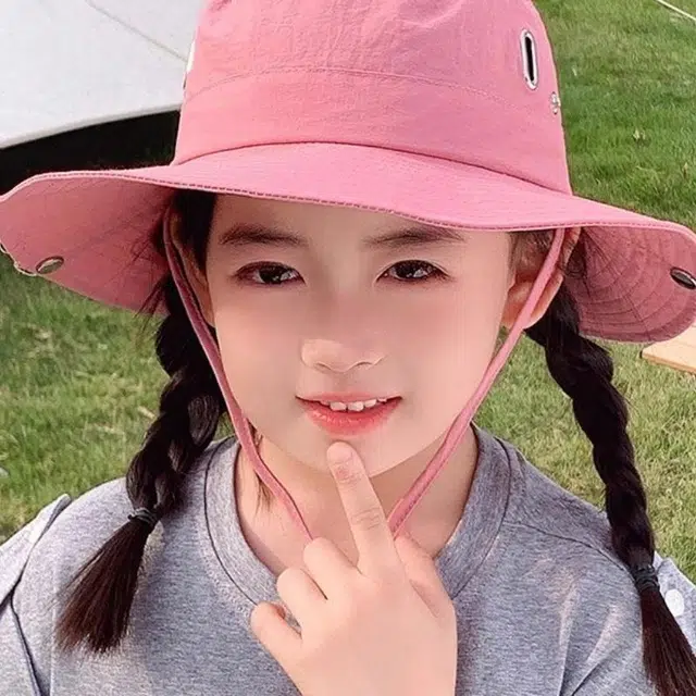 雅鹿 户外游玩出行遮阳防晒全脸防护可折叠可爱帽子 聚酯纤维 渔夫帽 儿童款
