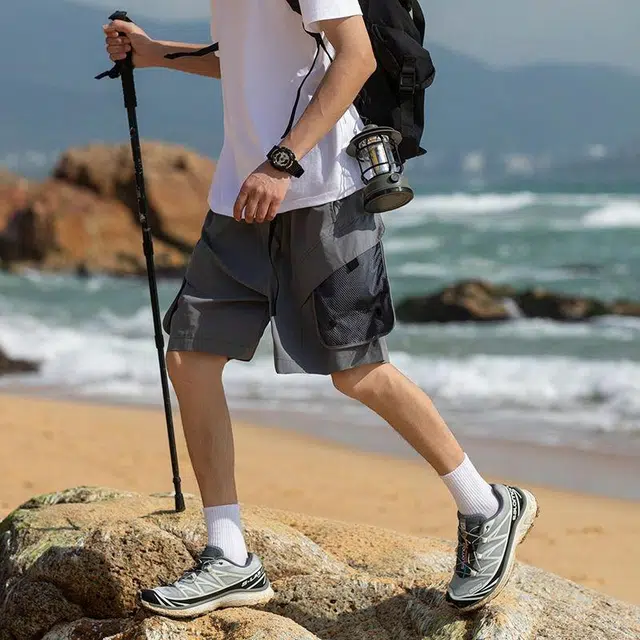 隐狼世家 美式复古户外薄款宽松机能冰丝工装五分休闲短裤 男款
