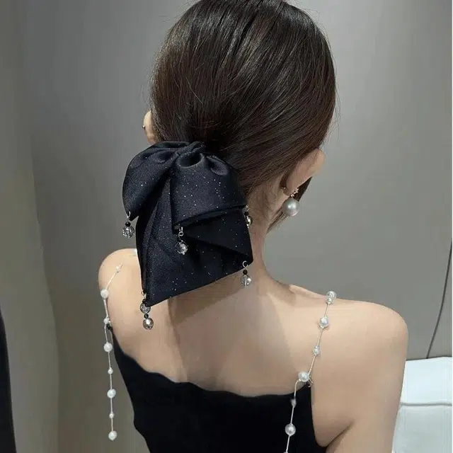 水中玉 满天星蝴蝶结吊珠抓夹高级感后脑勺半扎发鲨鱼夹高马尾发卡头饰 亚克力 发夹 女款