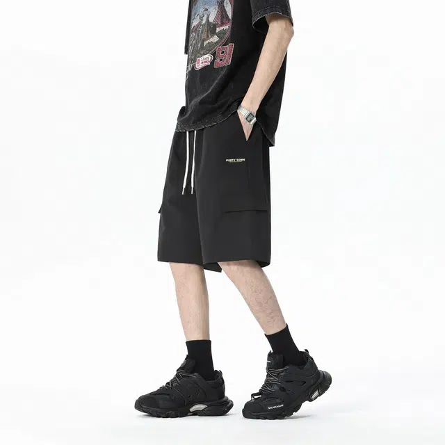 黑恐龙 美式复古潮牌百搭宽松直筒多口袋五分透气休闲短裤 男女同款