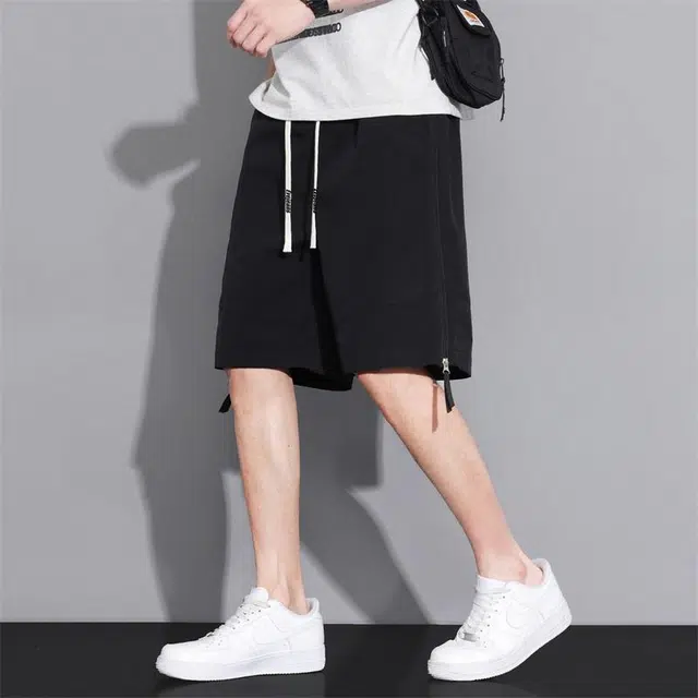 依文 美式简约复古系带宽松时尚潮流百搭舒适五分裤工装短裤 男女同款