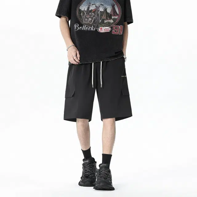黑恐龙 美式复古潮牌百搭宽松直筒多口袋五分透气休闲短裤 男女同款