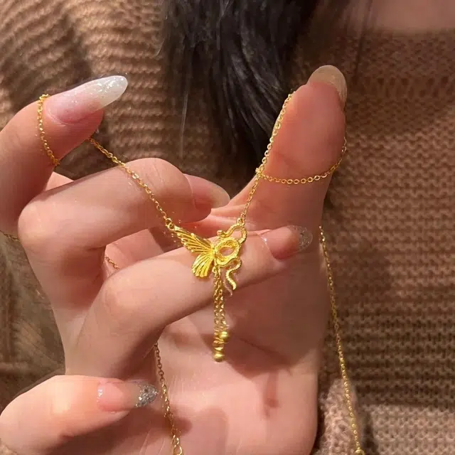 尚银福 灵蛇与蝶 森系小清新时尚优雅气质轻奢高级感 国潮新中式简约小众创意设计百搭锁骨链 合金 项链 女款