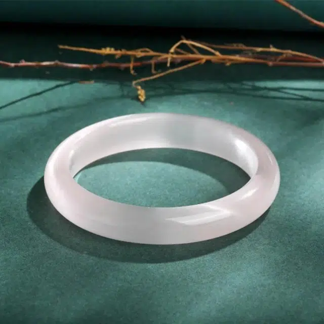 尚银福 浅粉少女 森系小清新时尚优雅气质轻奢高级感 国潮新中式简约小众创意设计百搭镯子 玻璃猫眼 玉石手镯 女款