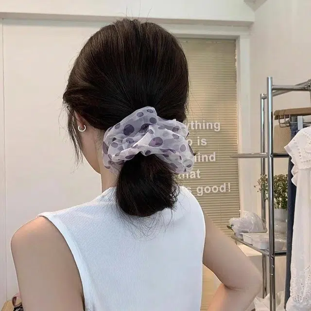 水中玉 紫色波点网纱大肠发圈高弹力耐用发绳扎头发发饰 皮筋 头绳 女款