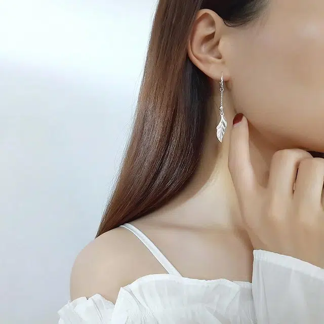 恋朵 足银 枫叶耳环 时尚耳坠耳饰 女款 银色