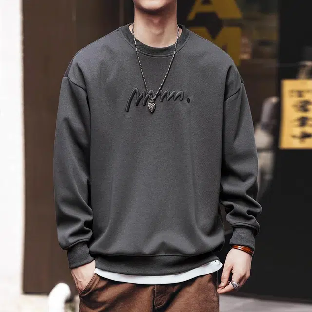 格蓝鹿 休闲绣花圆领长袖落肩袖卫衣 男款