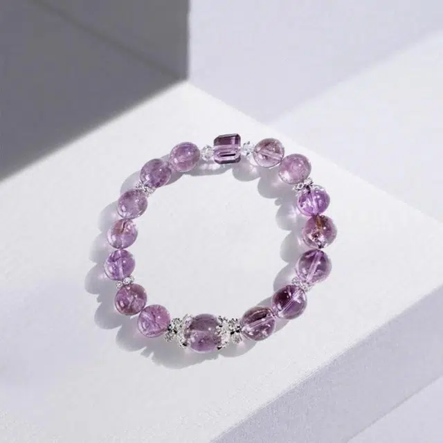 尚银福 九紫离火 森系小清新在逃公主少女心多巴胺穿搭叠戴 国潮新中式时尚气质小众创意设计小方糖百搭 紫水晶 手串 女款