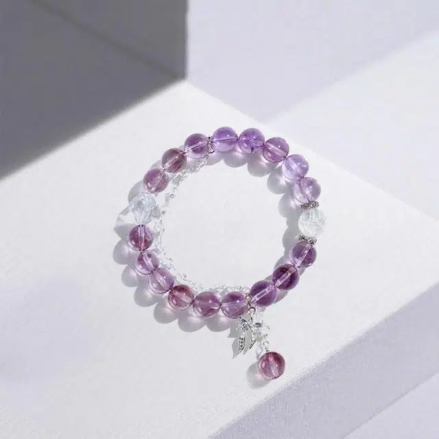 尚银福 九紫离火蝶森系小清新在逃公主少女心蝴蝶多巴胺穿搭叠戴 国潮新中式时尚气质小众创意设计百搭 紫水晶 手串 女款