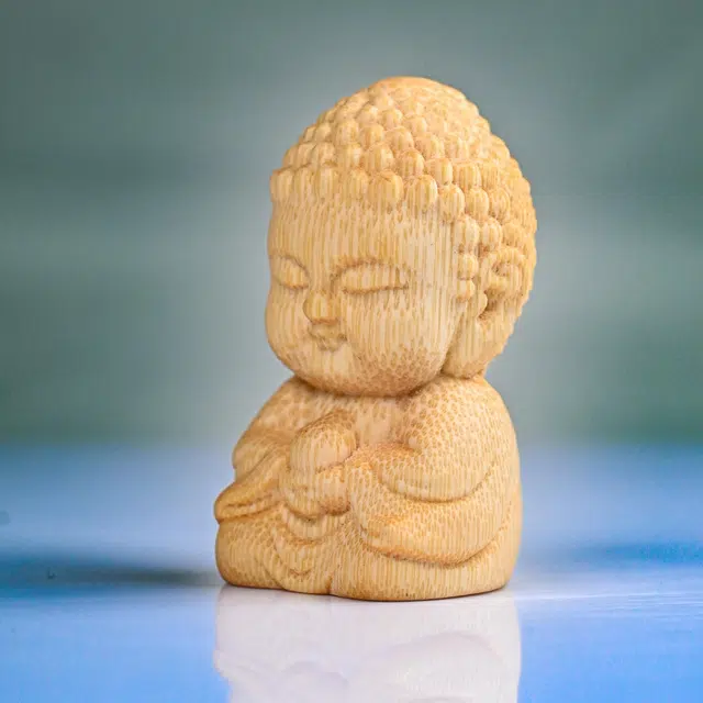 仙友 新中式国潮文玩宝宝佛精工雕刻 好运莲莲诸事顺利 平安顺遂 盘玩收藏 竹木 把件 男女同款情侣款