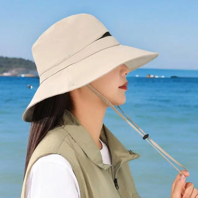 特步 防晒帽女夏季户外登山大头围可折叠遮阳防晒帽子高颜值防紫外线正品潮西部牛仔 锦纶 渔夫帽 男女同款情侣款