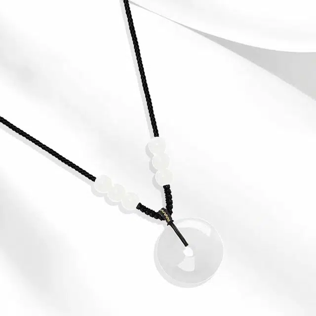 牧言 平安扣 复古新中式简约小众设计高级感 立体圆润镂空圆环圆珠编织黑绳锁骨链好运 白玉菩提 项链 男女同款情侣款