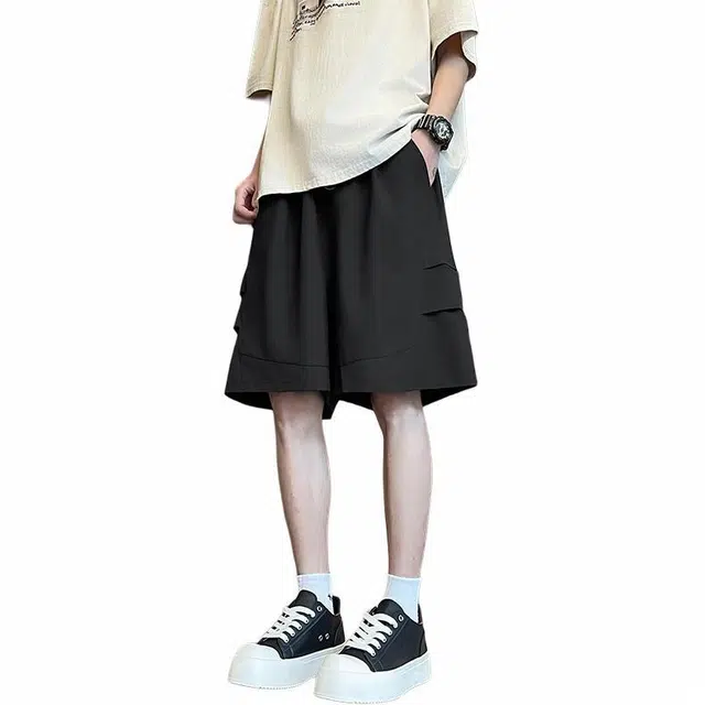 袋鼠 美式纯色薄款宽松五分休闲短裤 男女同款