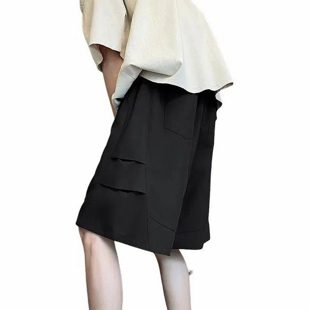 袋鼠 美式纯色薄款宽松五分休闲短裤 男女同款